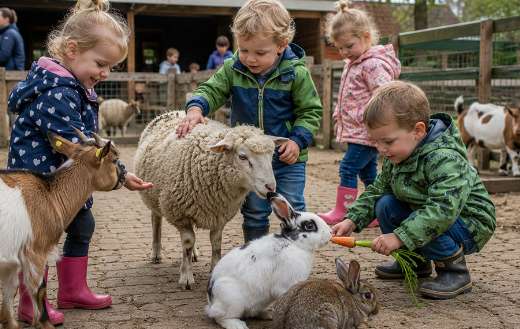 Children interacting with animals