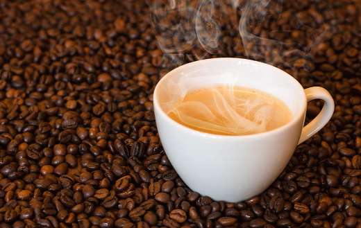 Steaming cup of coffee