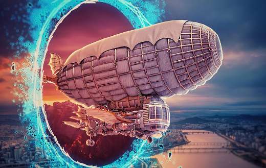 Surrealistic steampunk airship