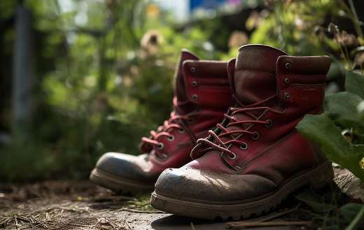 Two old red boots forgotten