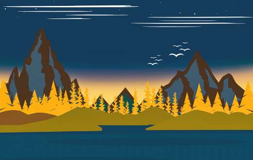 Mountain lake nature illustration