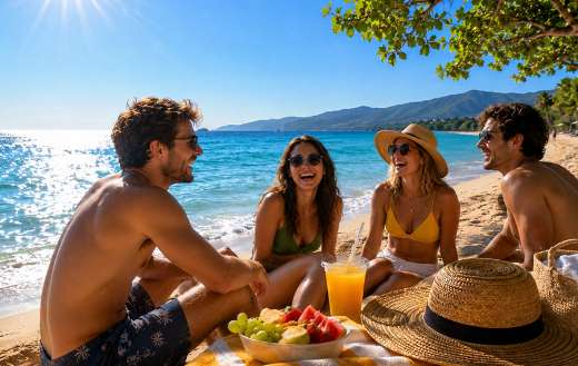 People enjoying a sunny day at beach