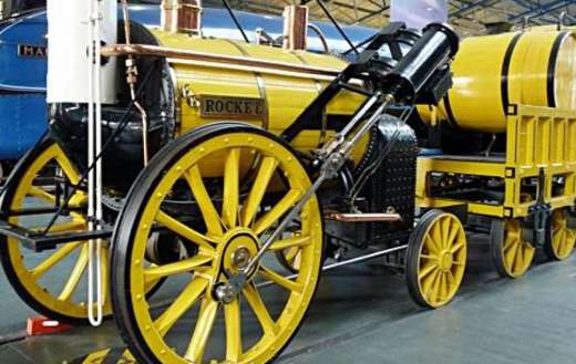 Replica of Stephensons rocket historic steam locomotive