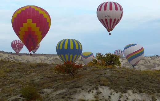Hot air balloon flying over