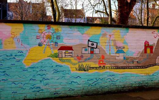 Whimsical children style mural